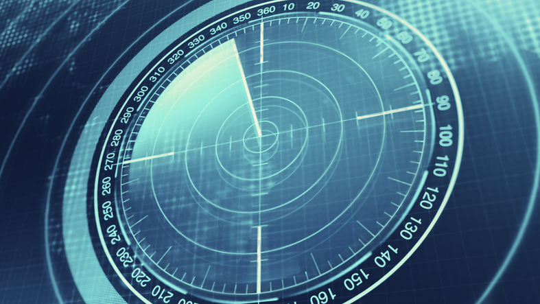 Sonar Screen For Submarines And Ships. Radar Sonar With Object On Map. Futuristic HUD Navigation monitor